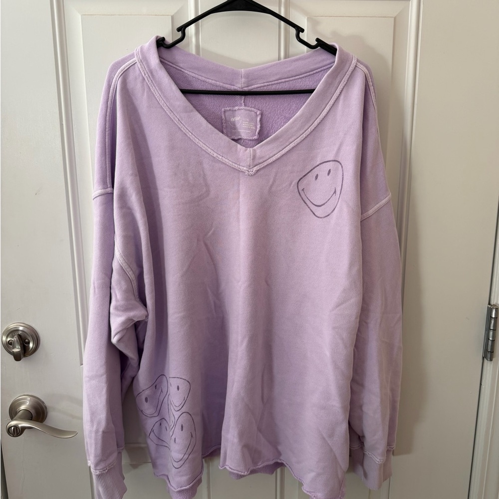 Aerie Purple V-Neck Crew